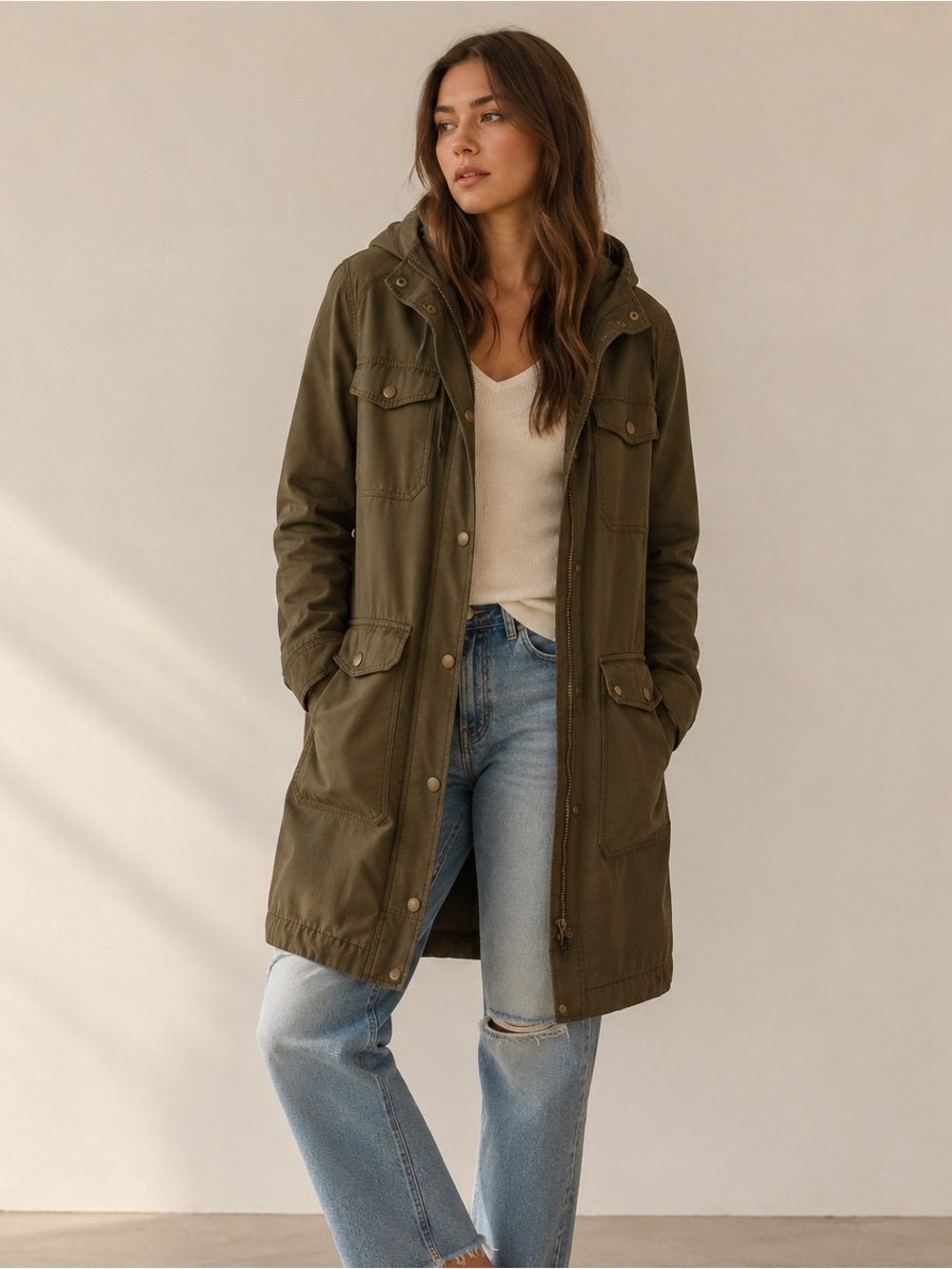 H&M Divided Olive Green Utility Jacket XS | Unisex Hooded Parka | Military